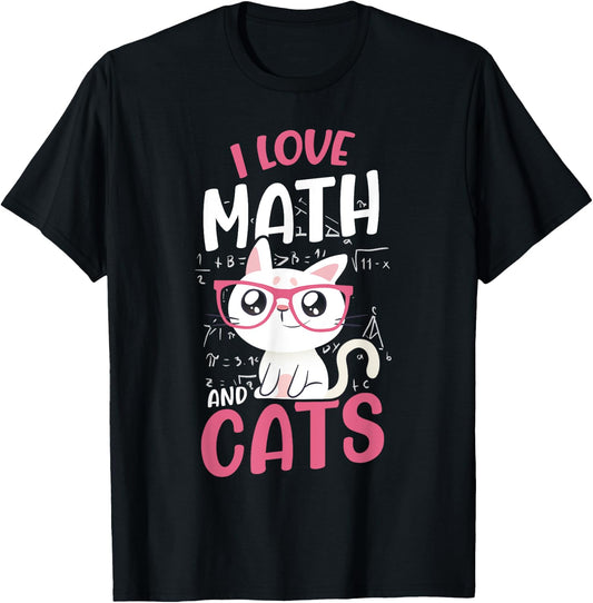 I Love Math And Cats Cute Graphic Cat Mathematics Lovers T-Shirt - T-Shirt | Black