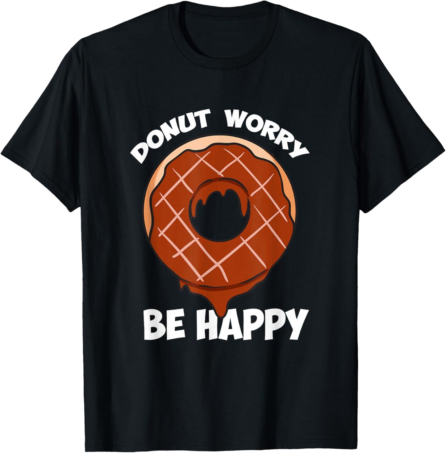 Funny Donuts Donut Worry Be Happy Chocolate Donut T-Shirt - T-Shirt | Black
