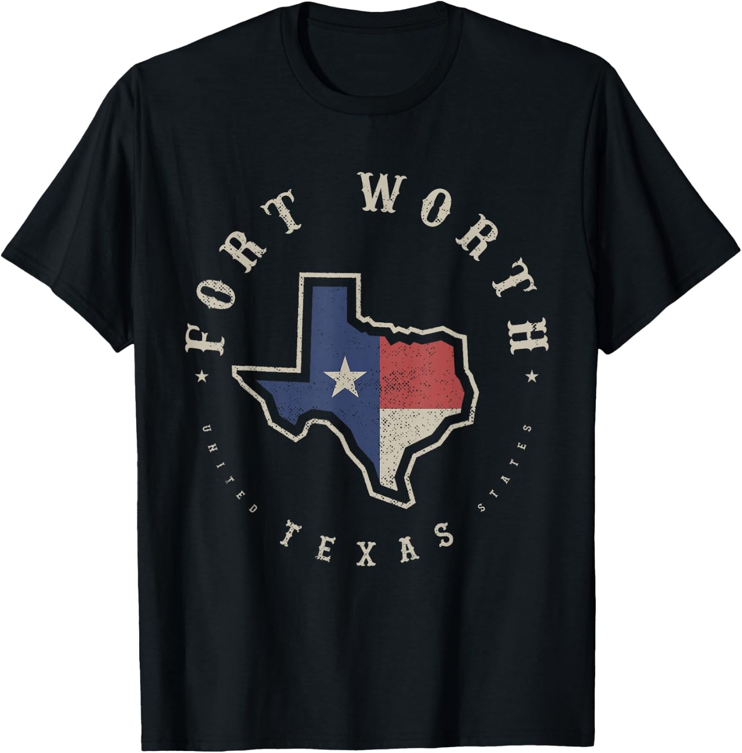 Vintage Fort Worth Texas State Flag Map Souvenir Gift T-Shirt - T-Shirt | Black