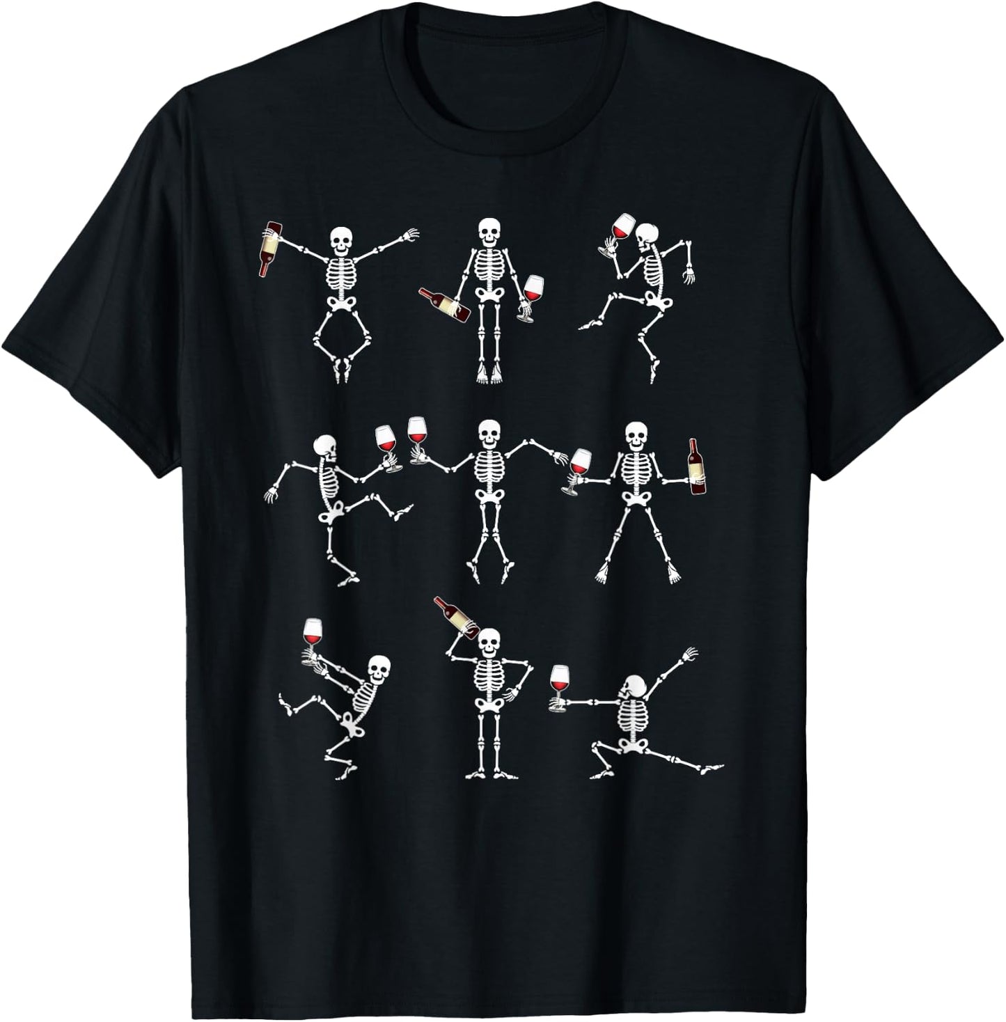 Skeleton Dancing with Hallo Wine Halloween Party Shirt T-Shirt - T-Shirt | Black