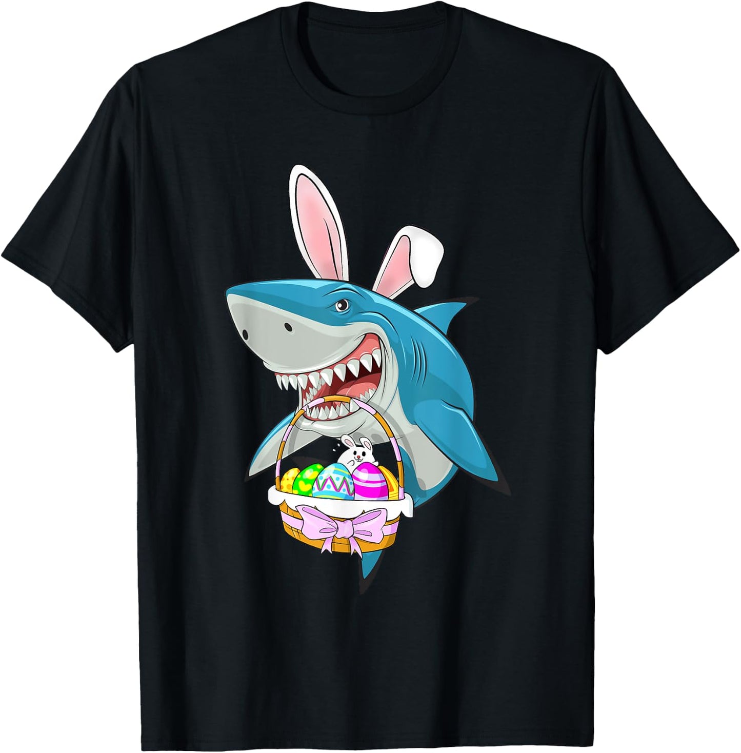 Shark Easter Bunny Egg Basket Funny Boys Girls Kids Easter T-Shirt - T-Shirt | Black