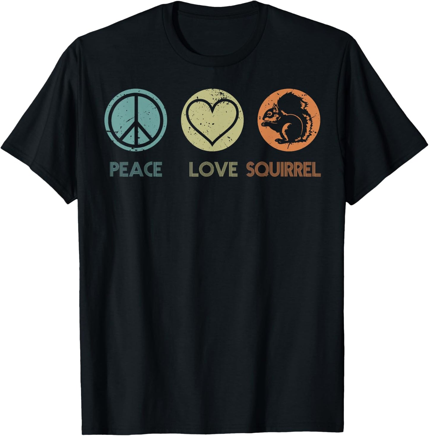Vintage Peace Love Squirrel Funny Squirrel Lover Gift T-Shirt - T-Shirt | Black