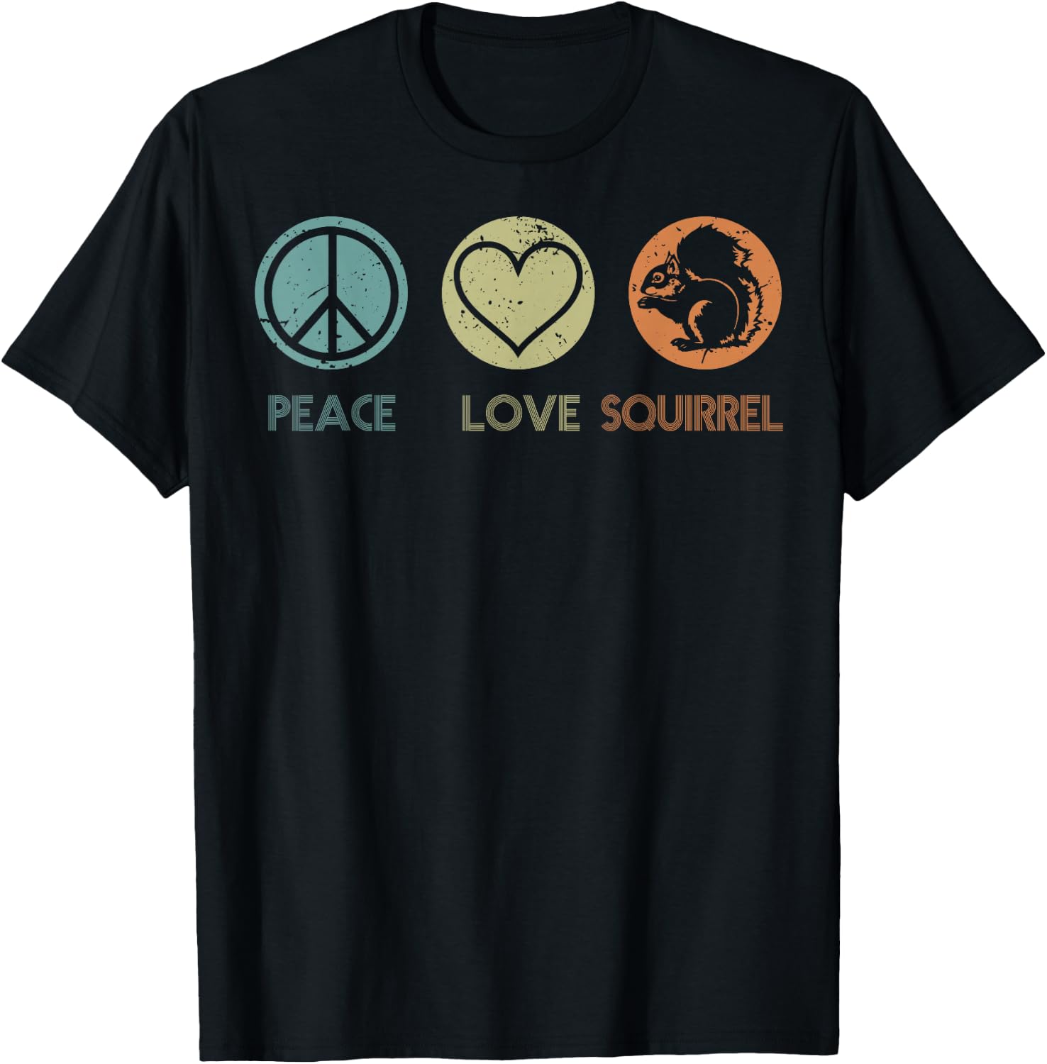 Vintage Peace Love Squirrel Funny Squirrel Lover Gift T-Shirt - T-Shirt | Black
