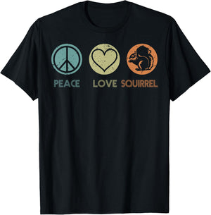 Vintage Peace Love Squirrel Funny Squirrel Lover Gift T-Shirt - T-Shirt | Black