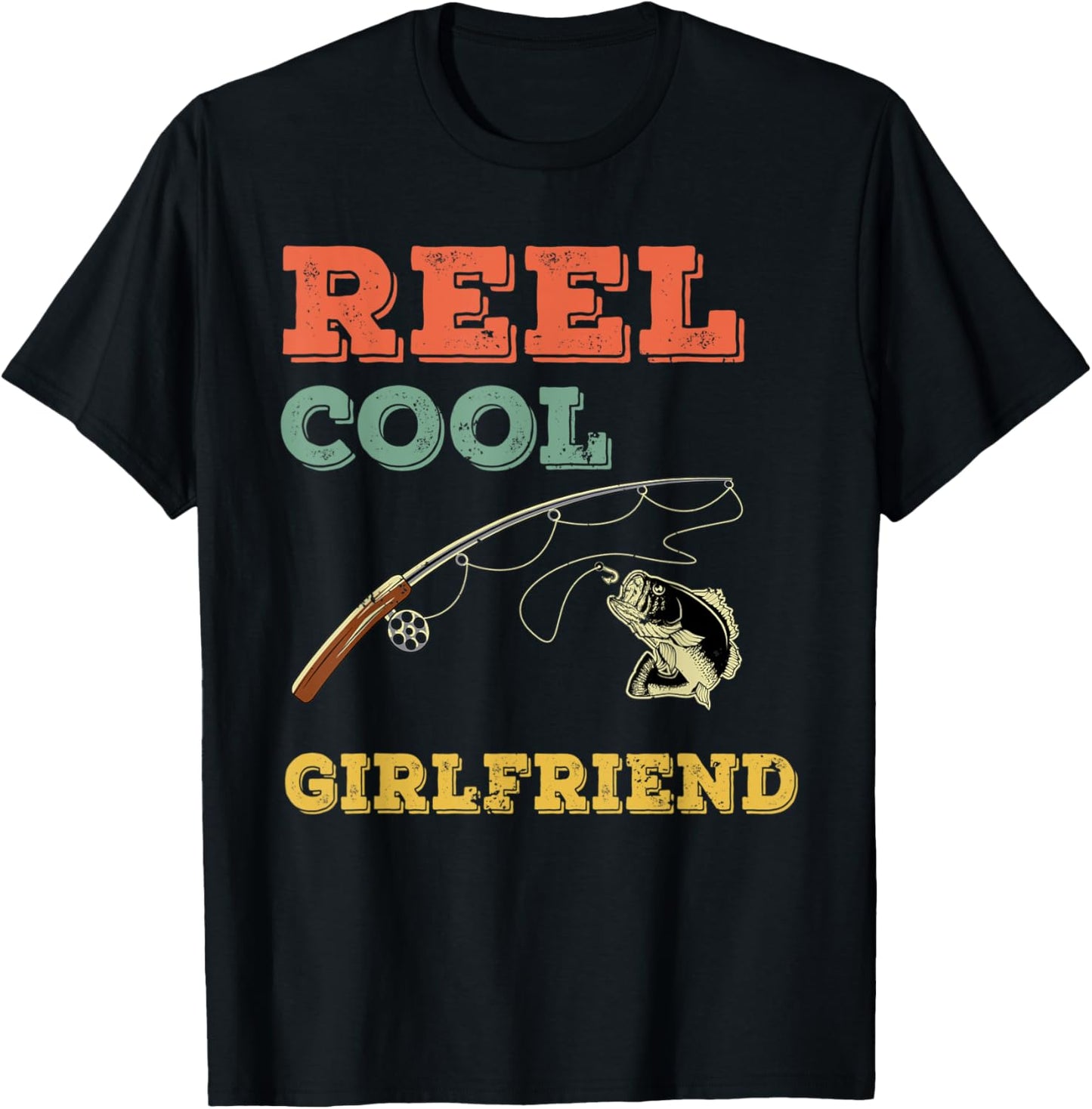 Reel Cool Fish Girlfriend Boyfriend Bass Fishing Fisherwoman T-Shirt - T-Shirt | Black