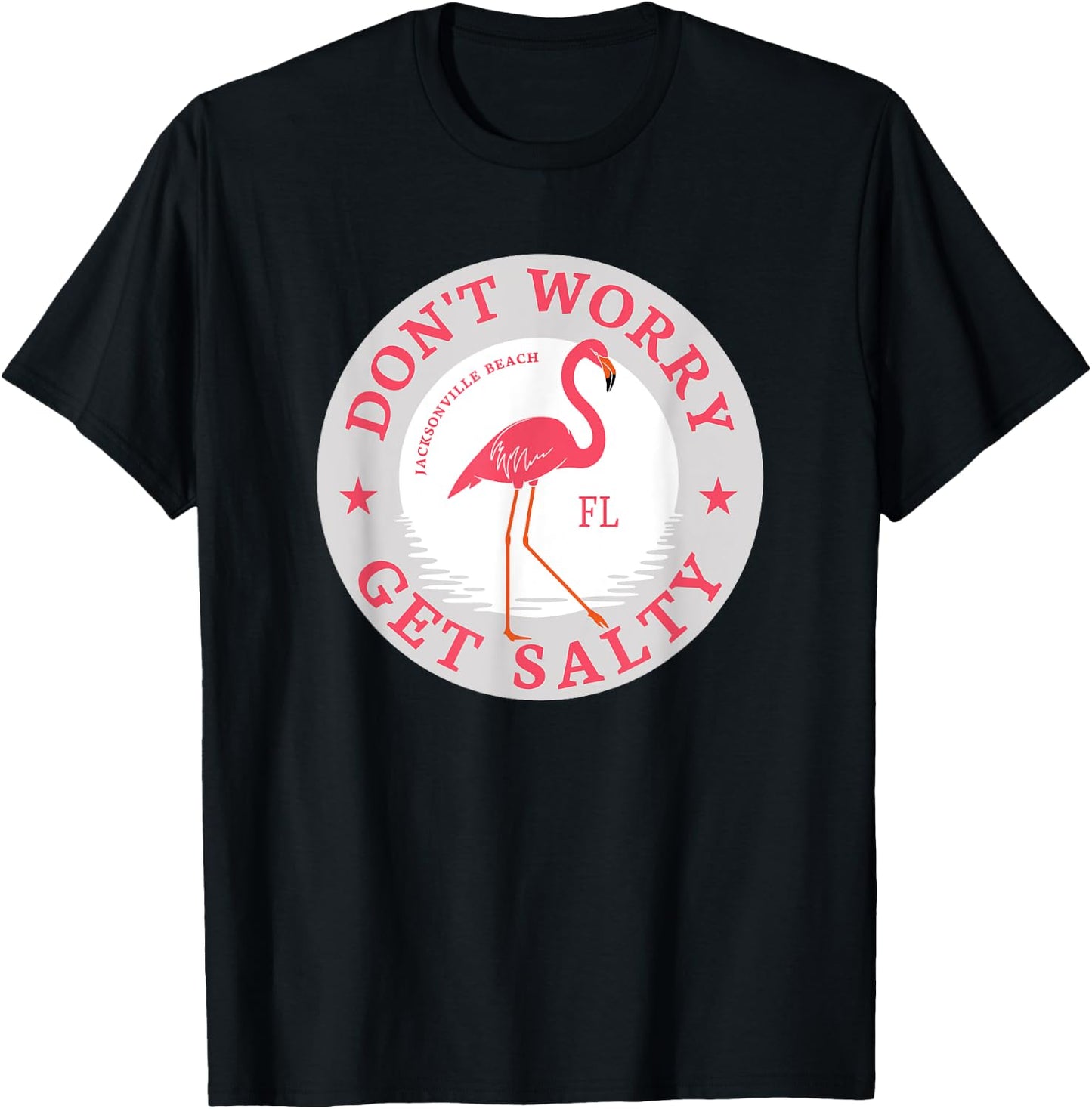 Don't Worry Get Salty Jacksonville Beach, FL Summer Flamingo T-Shirt - T-Shirt | Black