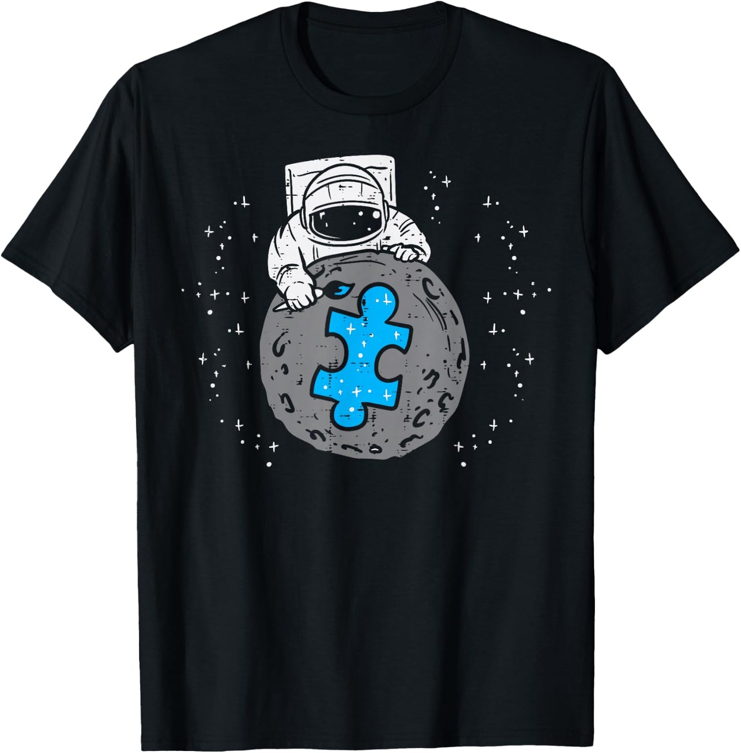 Astronaut Moon Blue Puzzle Piece Autism Awareness Boys Kids T-Shirt - T-Shirt | Black