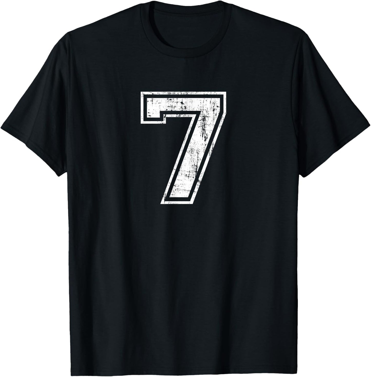 Number 7 Distressed Vintage Seven Sports Training Practice T-Shirt - T-Shirt | Black