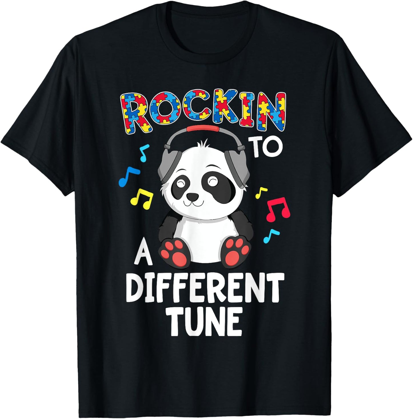 Rockin' To A Different Tune Panda Autism Awareness Kids T-Shirt - T-Shirt | Black