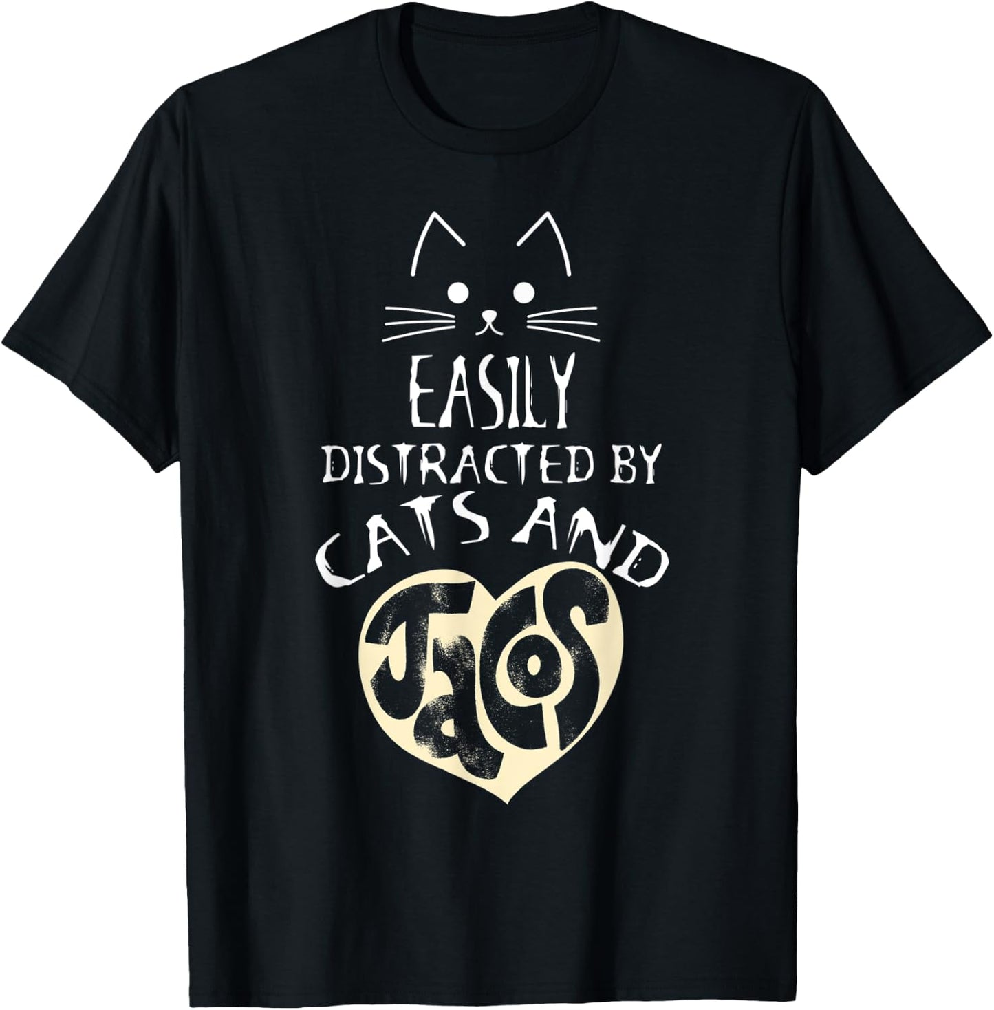 Easily Distracted By Cats And Tacos Kawaii Cat Lovers Women T-Shirt - T-Shirt | Black