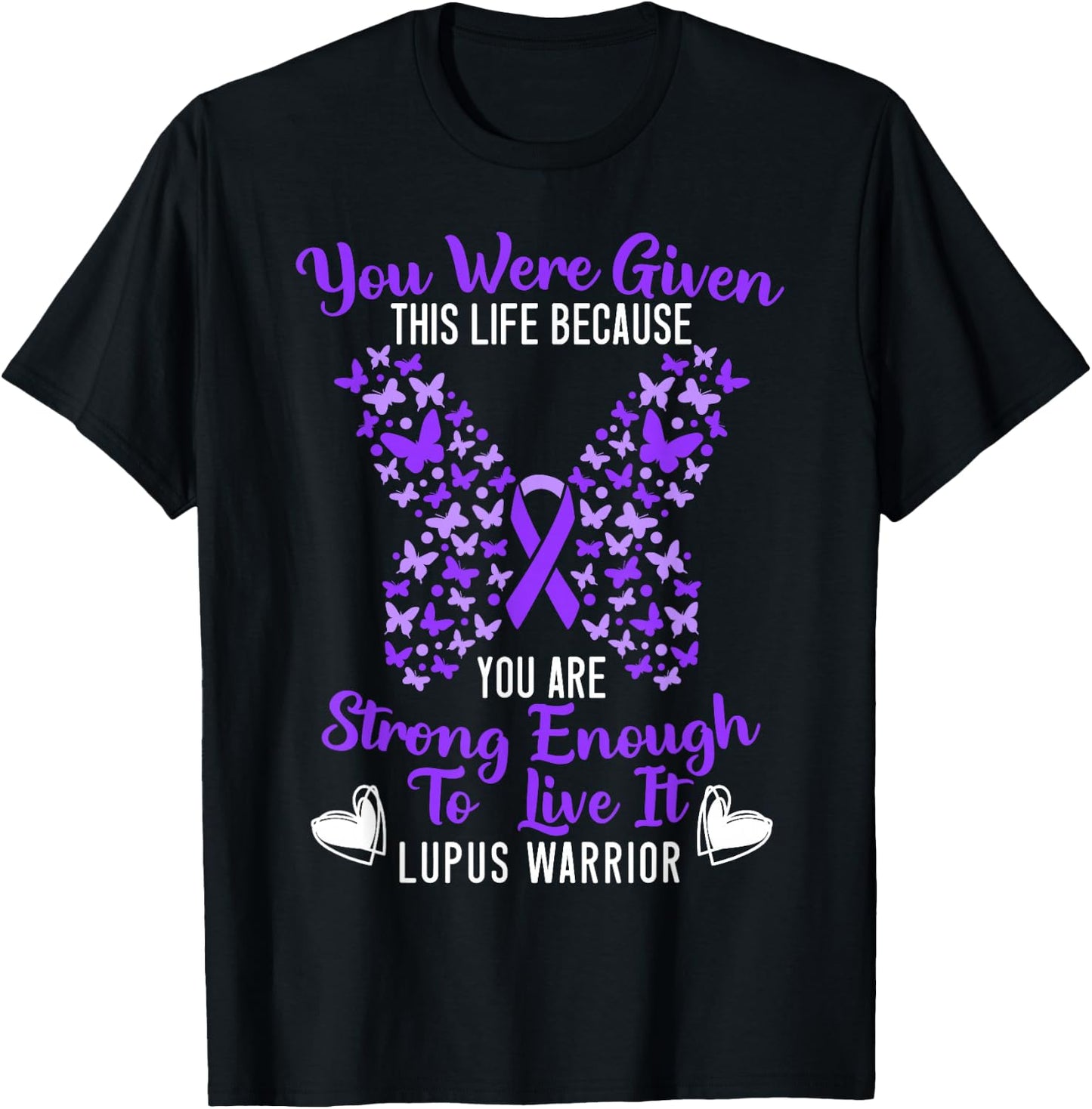 Lupus Warrior Lupus Awareness Butterfly Purple Ribbon SLE T-Shirt - T-Shirt | Black
