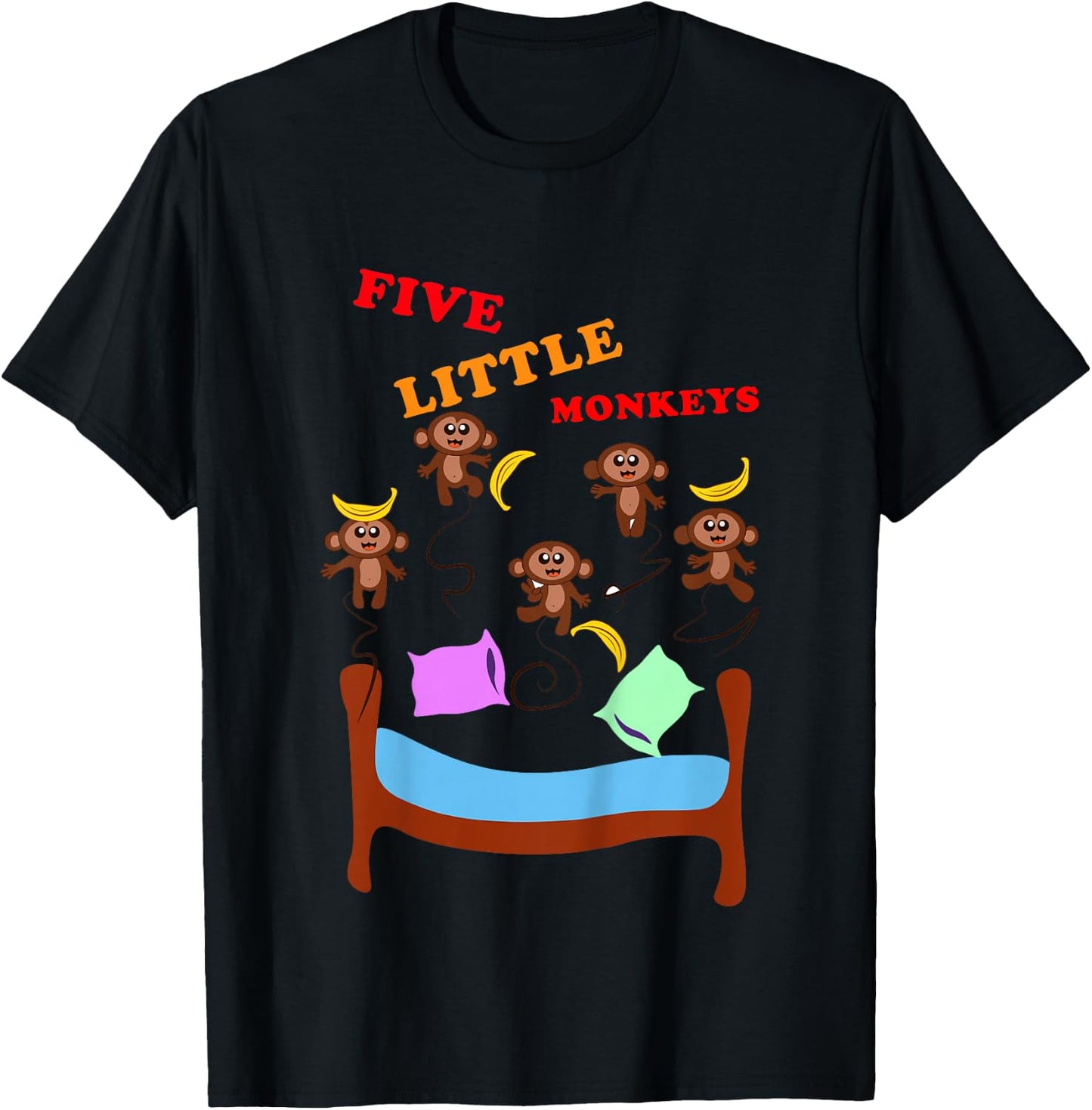 Five Little Monkeys Novelty Nursery English Rhyme T-Shirt - T-Shirt | Black