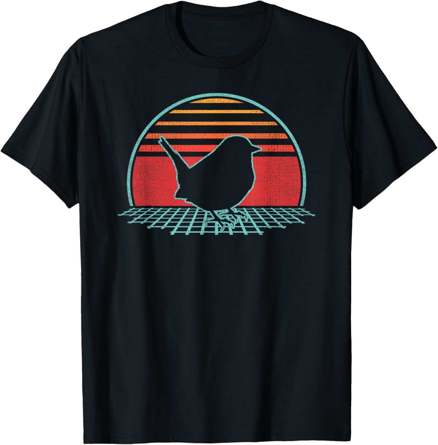 Wren Bird Retro Vintage 80s Style Birding Gift T-Shirt - T-Shirt | Black