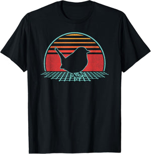 Wren Bird Retro Vintage 80s Style Birding Gift T-Shirt - T-Shirt | Black