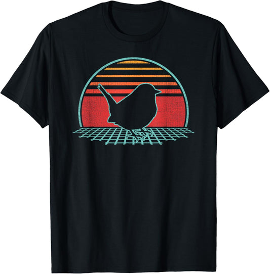 Wren Bird Retro Vintage 80s Style Birding Gift T-Shirt - T-Shirt | Black