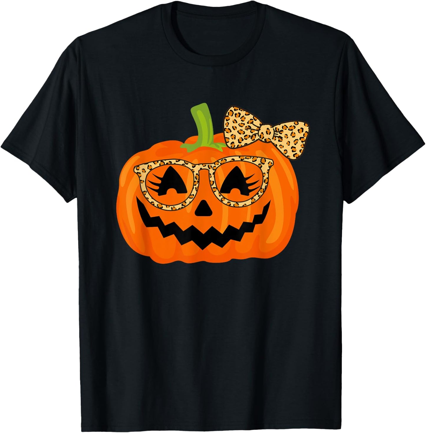 Jack O Lantern Face Pumpkin Halloween Leopard Print Glasses T-Shirt - T-Shirt | Black