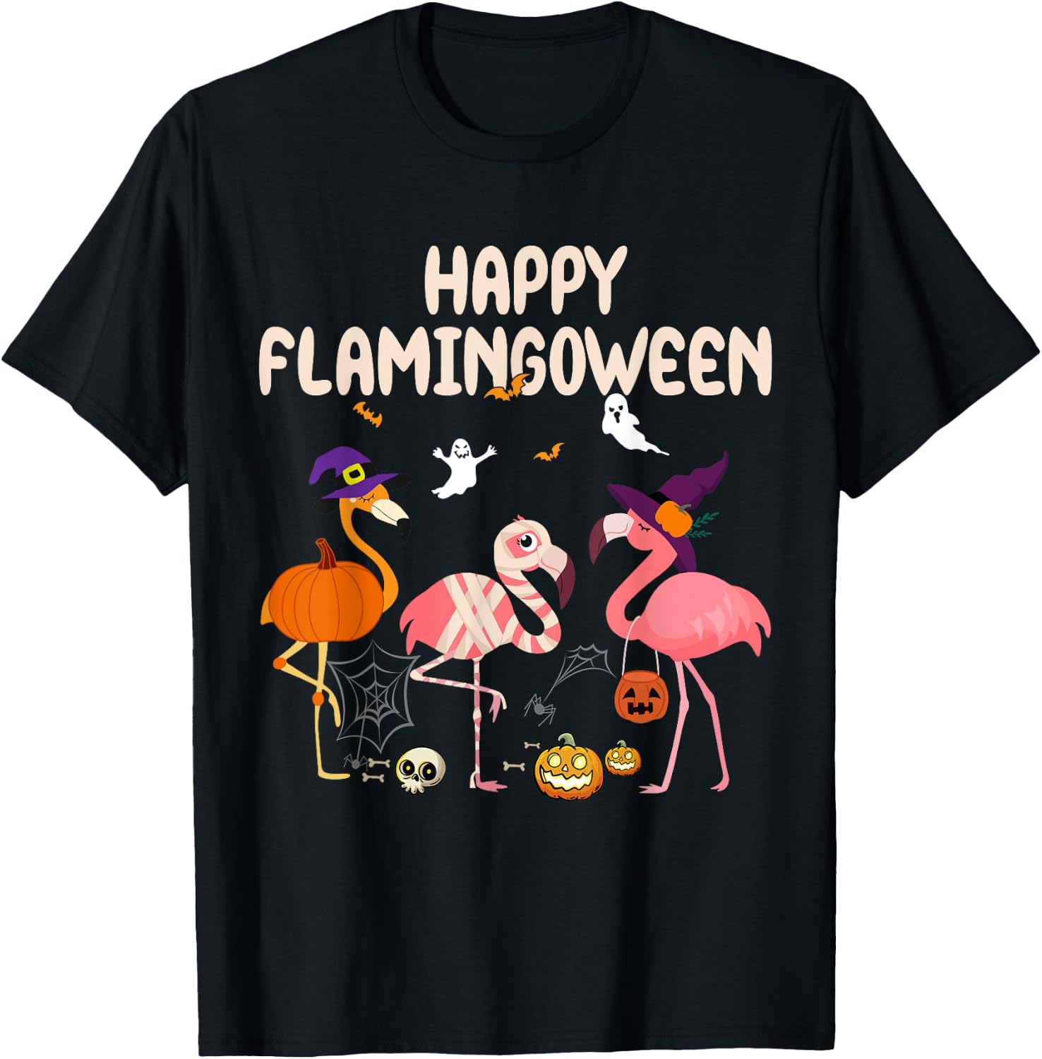 Halloween happy Flamingoween witch pumpkin mummy flamingo T-Shirt - T-Shirt | Black