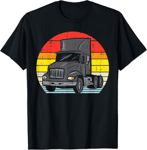 Truck Retro Truckin Big Rig Semi Trailer Driver Trucker Gift T-Shirt - T-Shirt | Black