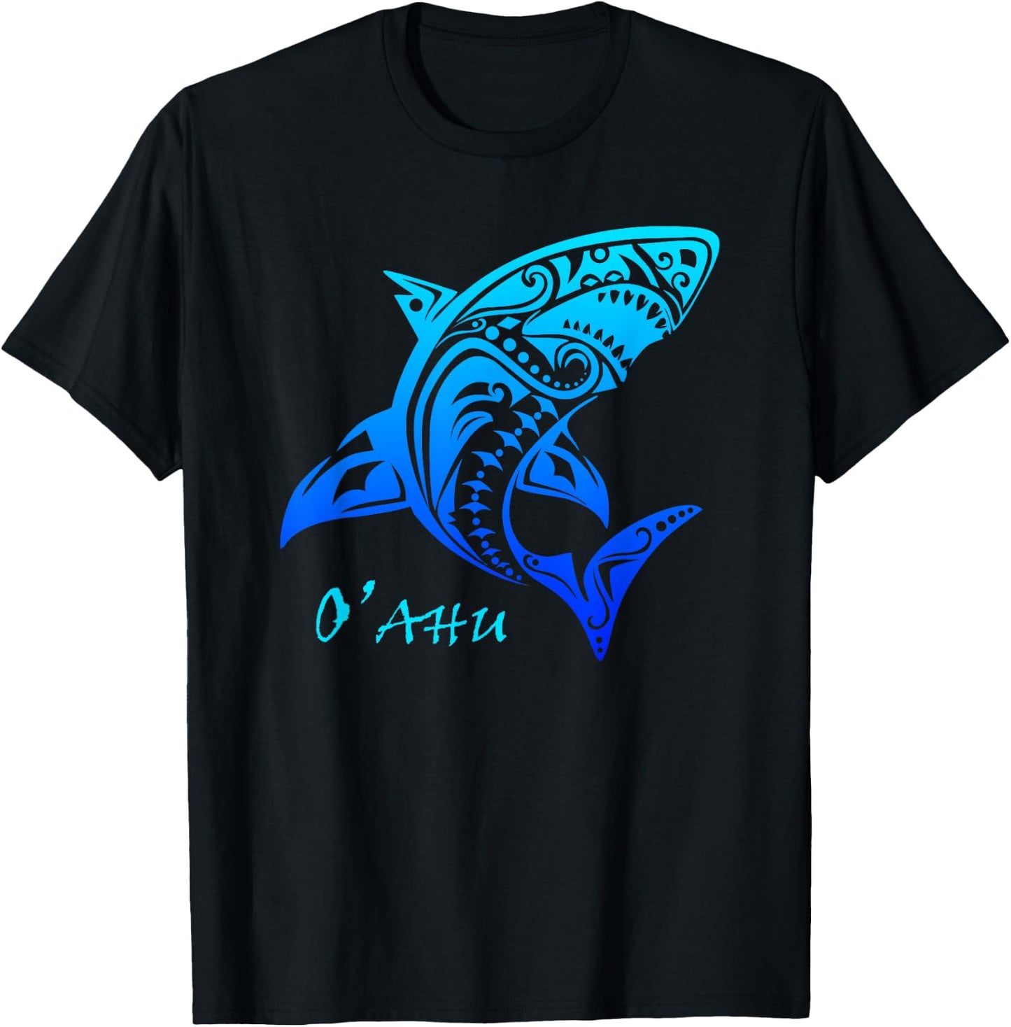Oahu, Hawaii Vintage Tribal Shark Vacation T-Shirt - T-Shirt | Black
