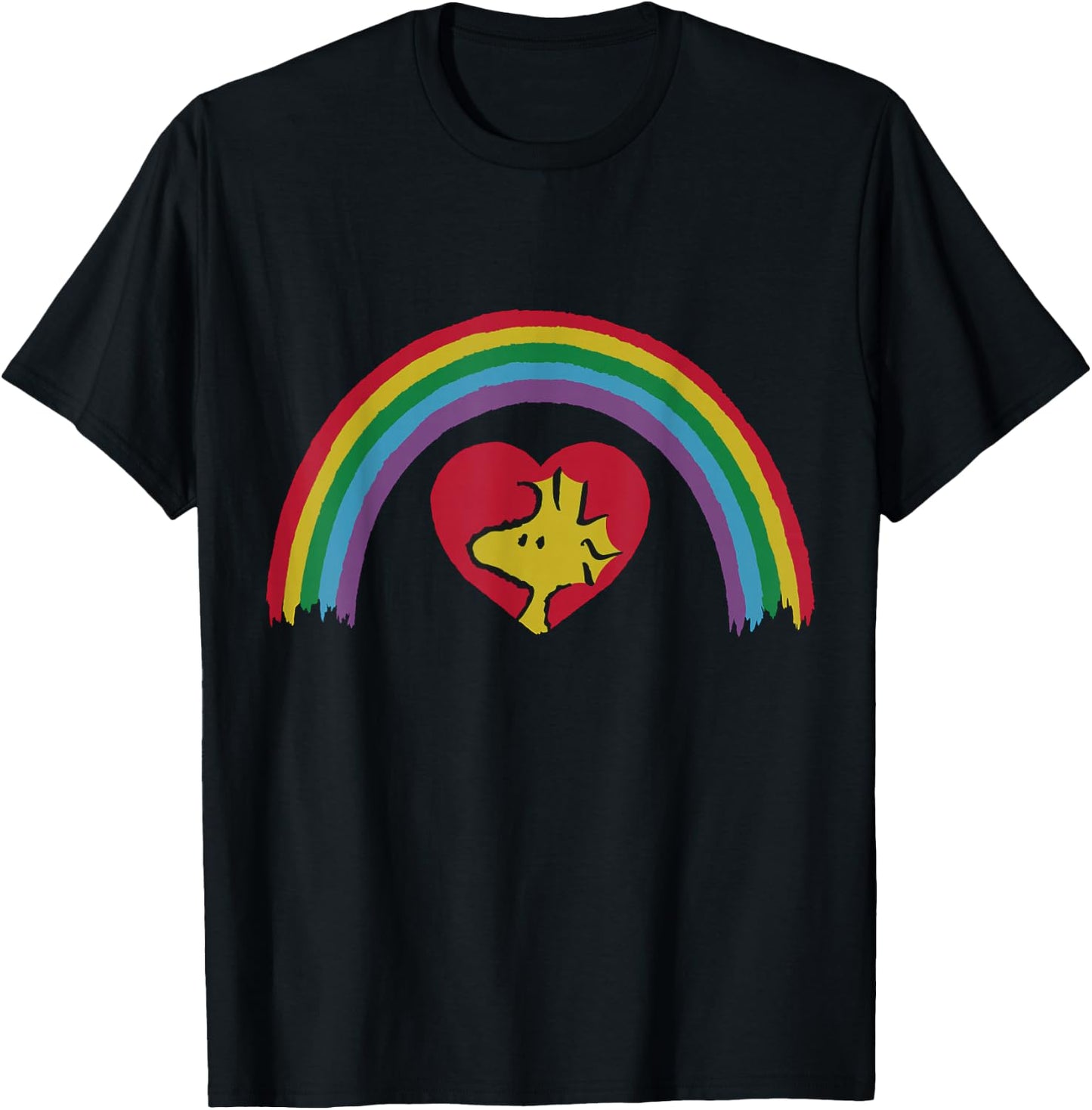 Peanuts Woodstock Rainbow Heart T-Shirt - T-Shirt | Black