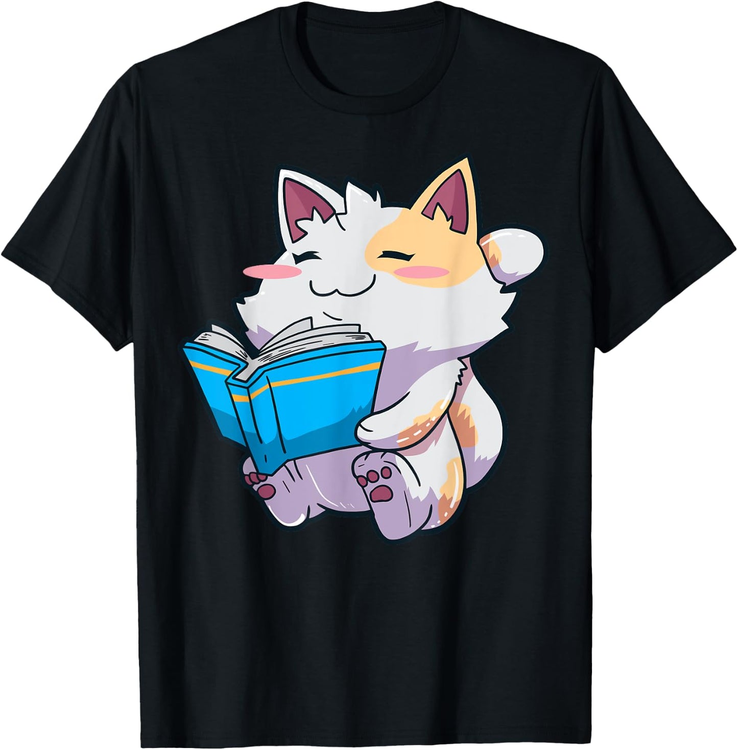 Anime Cat Books Reading English Teacher Kawaii Neko Women Kids T-Shirt - T-Shirt | Black
