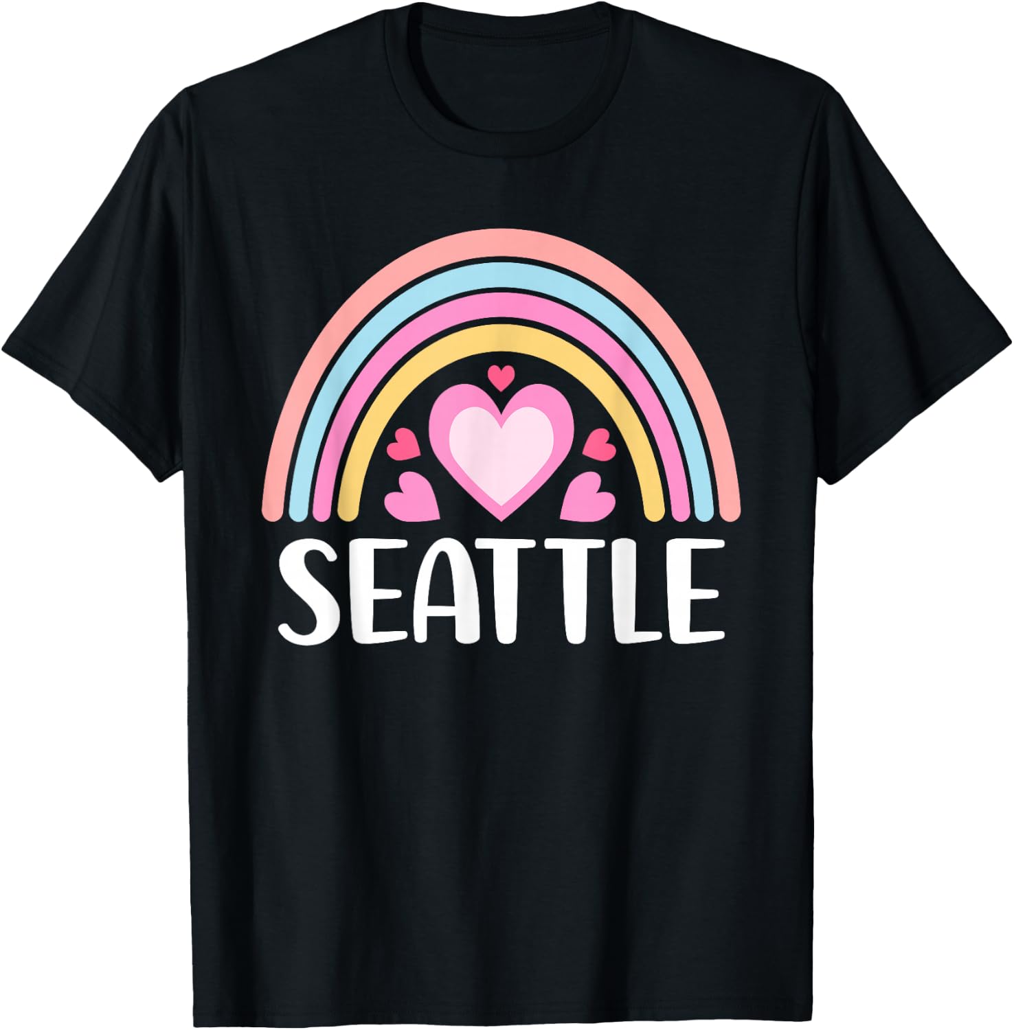Seattle Rainbow Hearts Cute Seattle T-Shirt - T-Shirt | Black