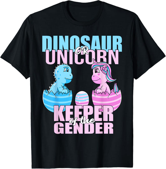 Dinosaur Or Unicorn Keeper of the Gender Reveal Party Women T-Shirt - T-Shirt | Black