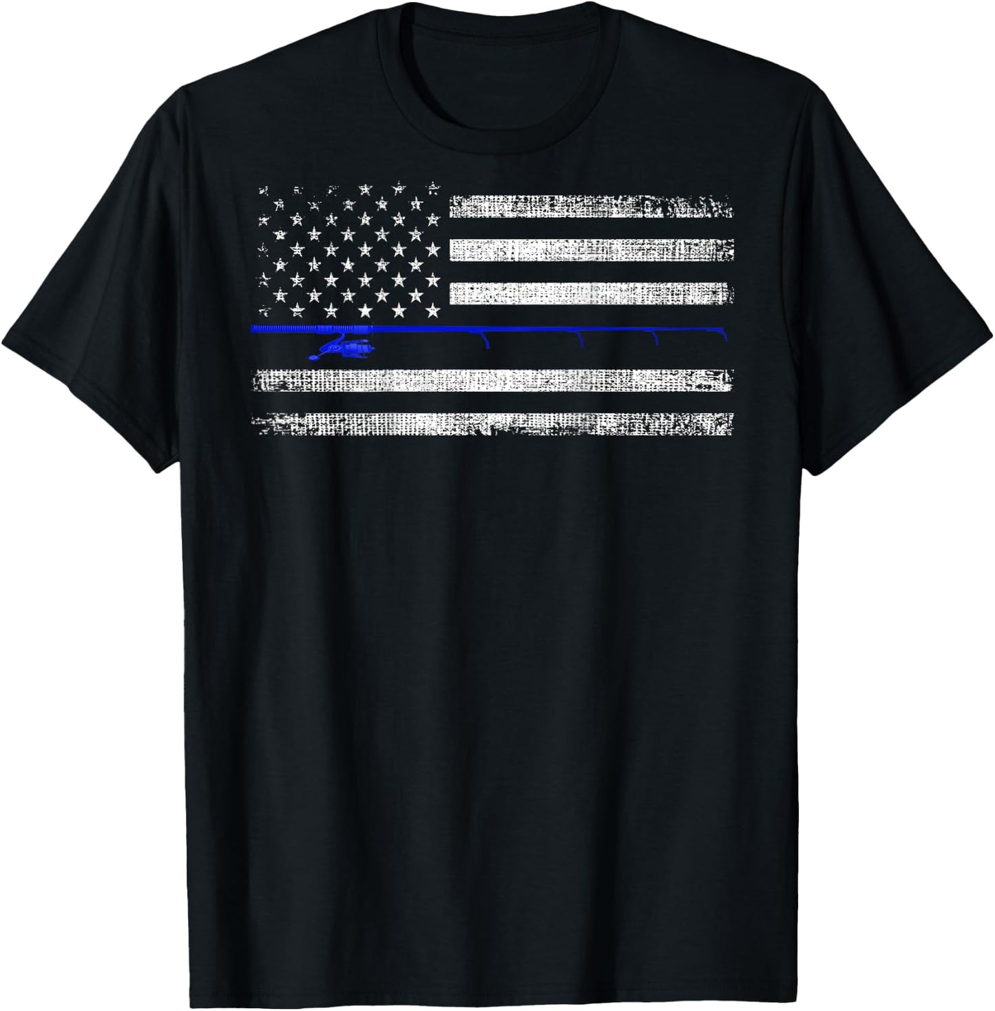 American Flag Distressed Fishing Printed On Back Women Kids Men T-Shirt - T-Shirt | Black