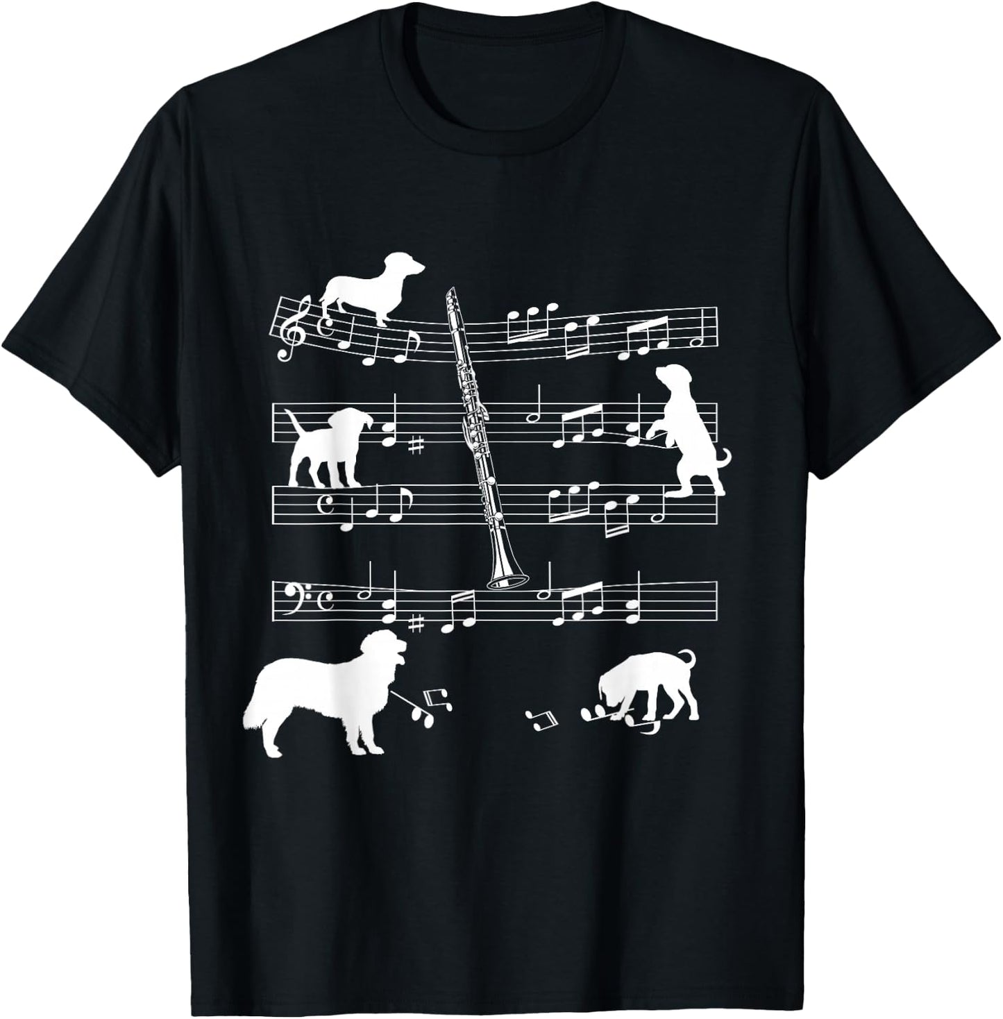 Clarinet Player Dog for Clarinetist Dogs Clarinet T-Shirt - T-Shirt | Black