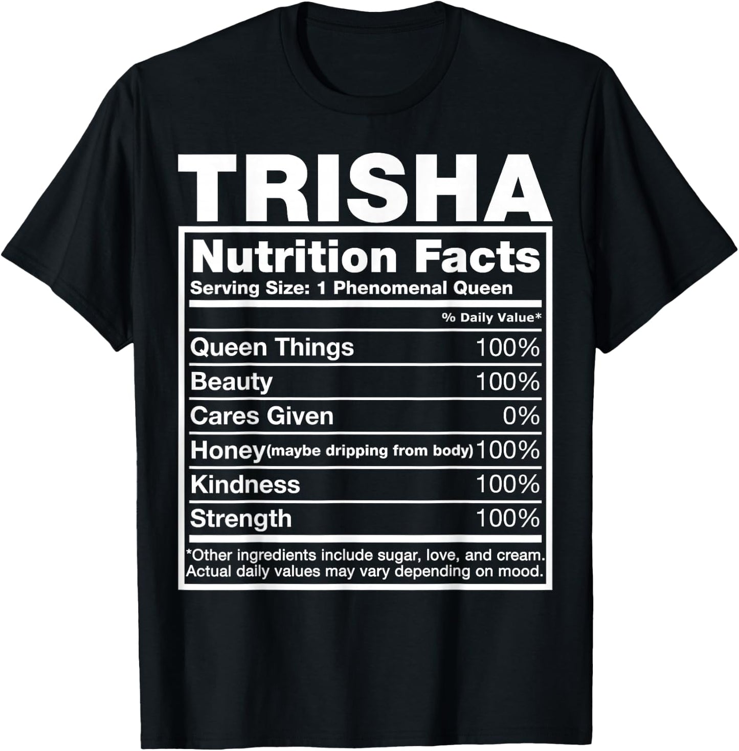 Trisha Nutrition Facts Trisha Name Birthday Shirt T-Shirt - T-Shirt | Black