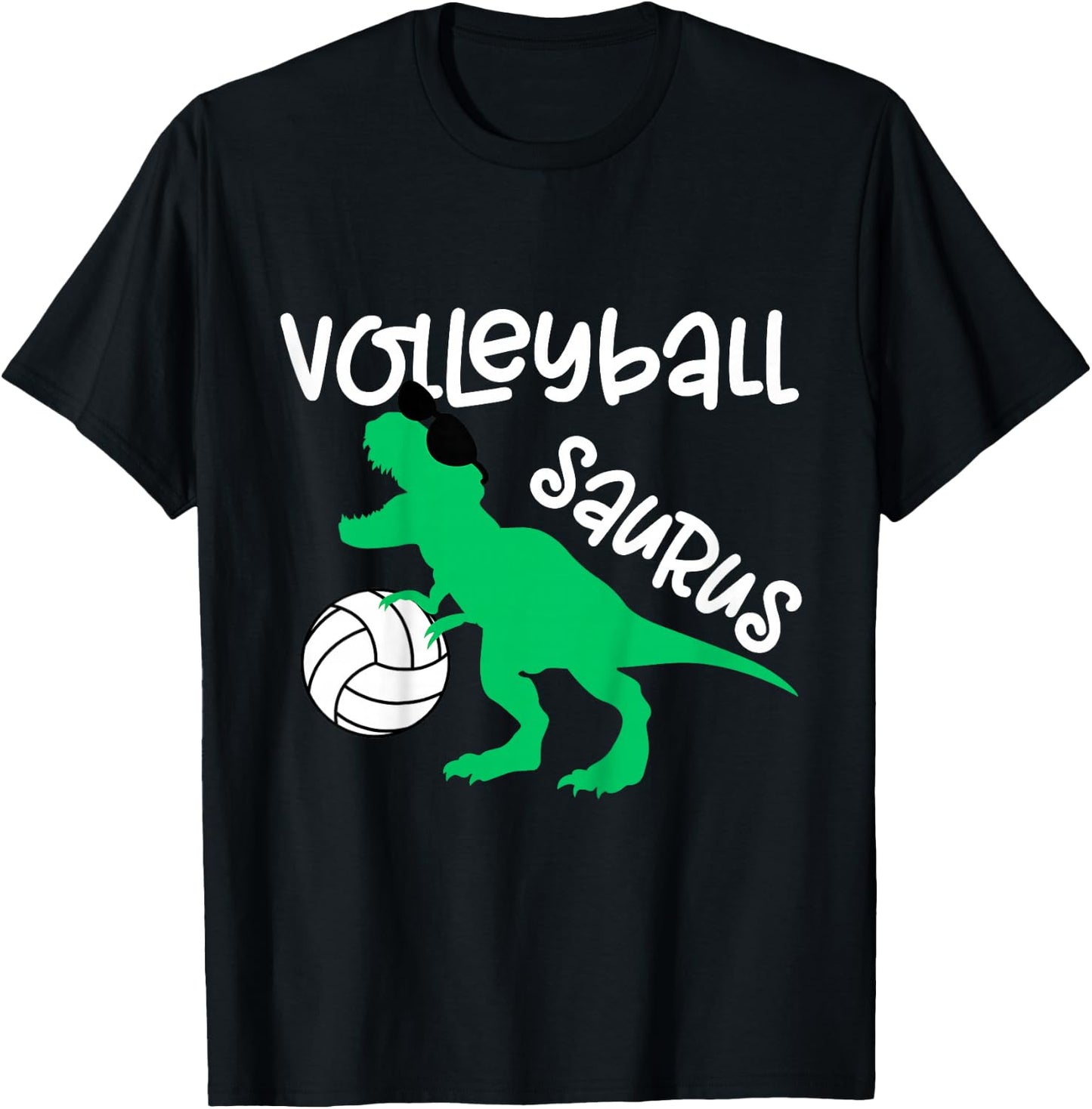 Kids Toddler Dinosaur Volleyball Saurus Boys Girls Dino Lover T-Shirt - T-Shirt | Black