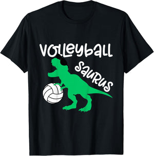 Kids Toddler Dinosaur Volleyball Saurus Boys Girls Dino Lover T-Shirt - T-Shirt | Black