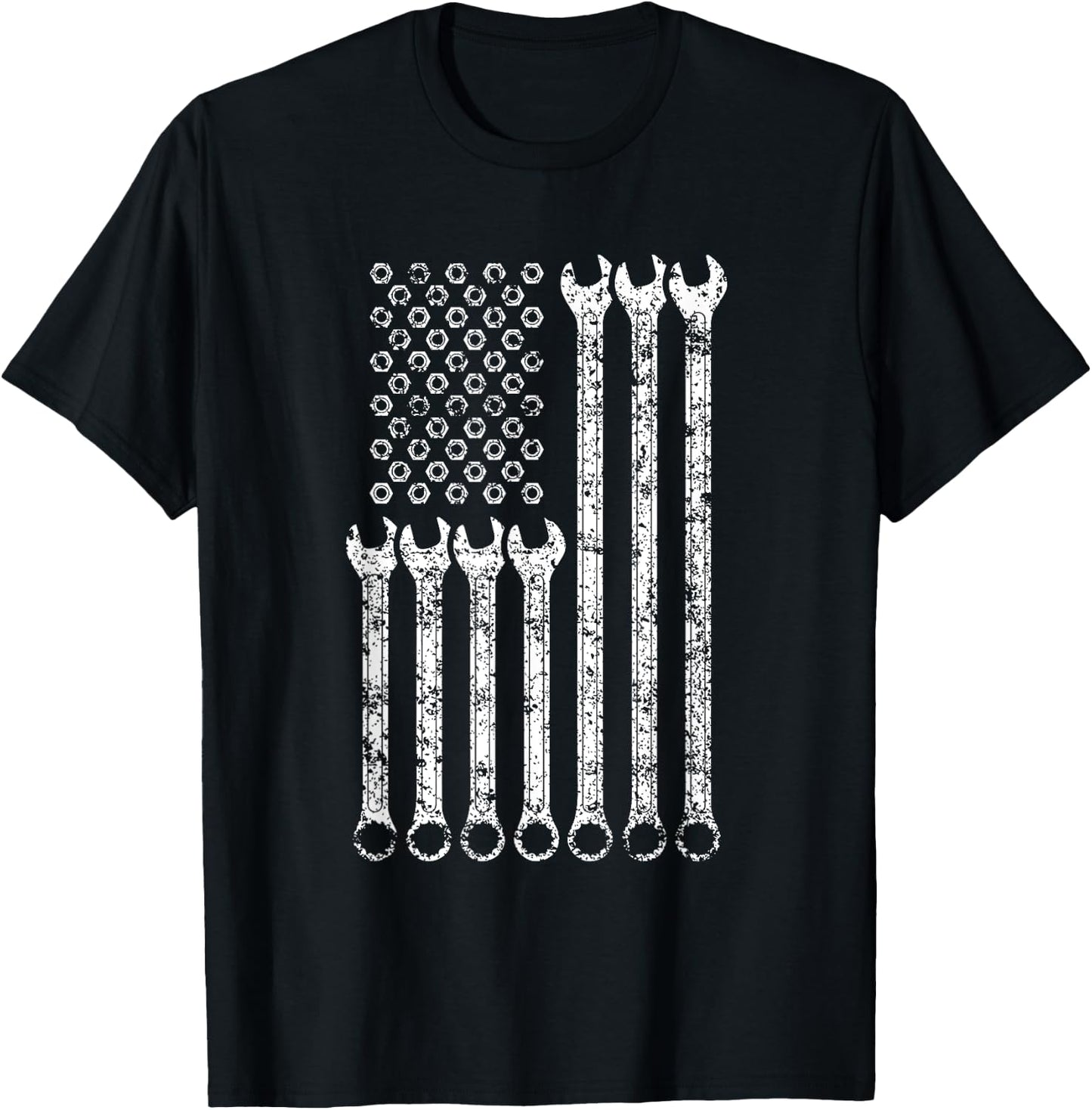 American Flag Mechanic Combination Wrench Wrenches Car T-Shirt - T-Shirt | Black