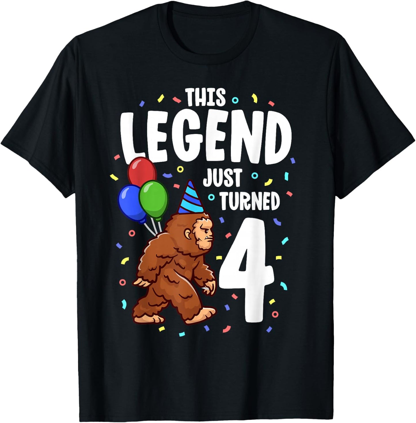 Bigfoot Birthday Party 4 Years Old Sasquatch Theme Boys T-Shirt - T-Shirt | Black