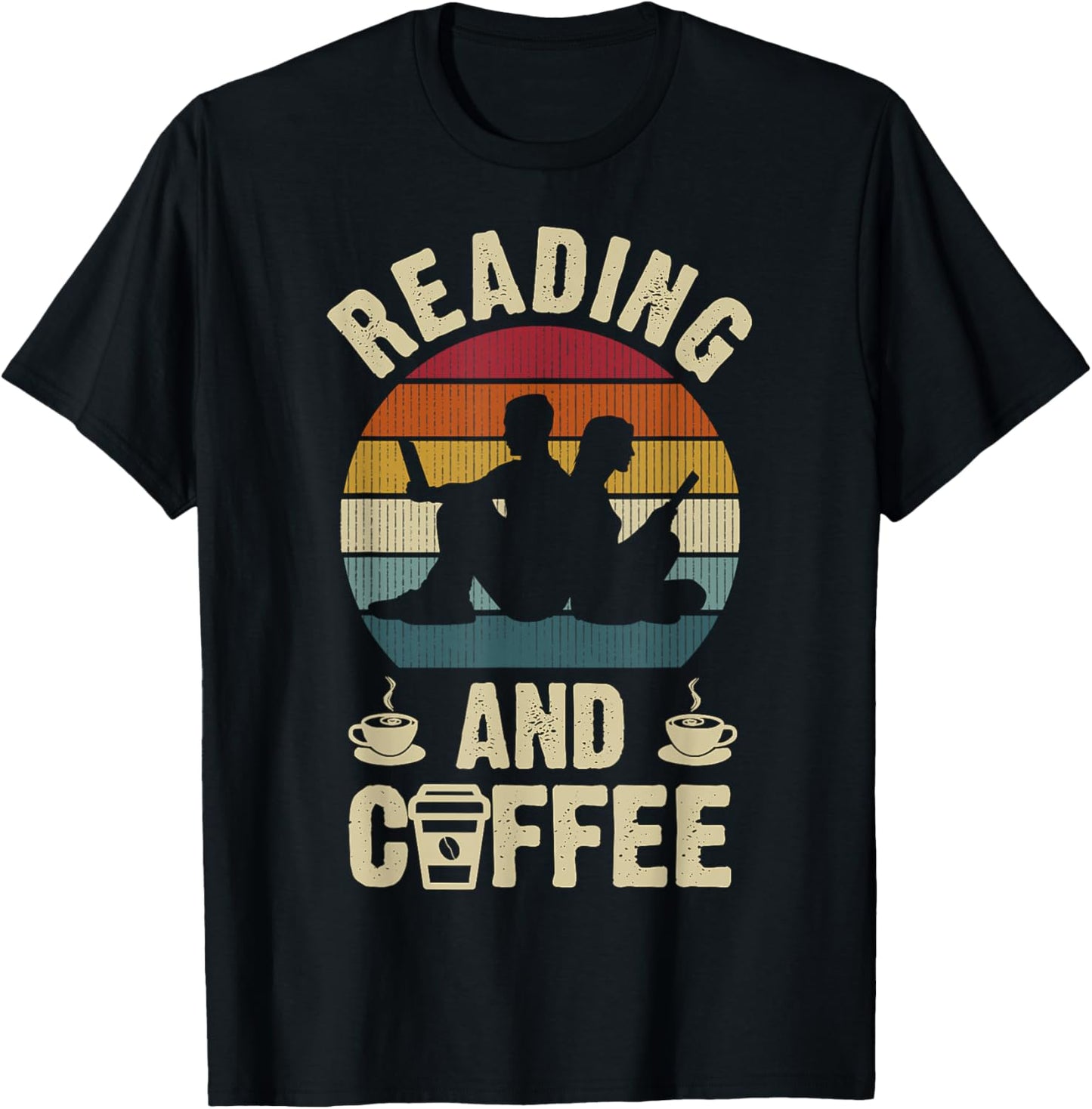 Funny Reading and Coffee Lovers Vintage Theme Hobby Cute T-Shirt - T-Shirt | Black