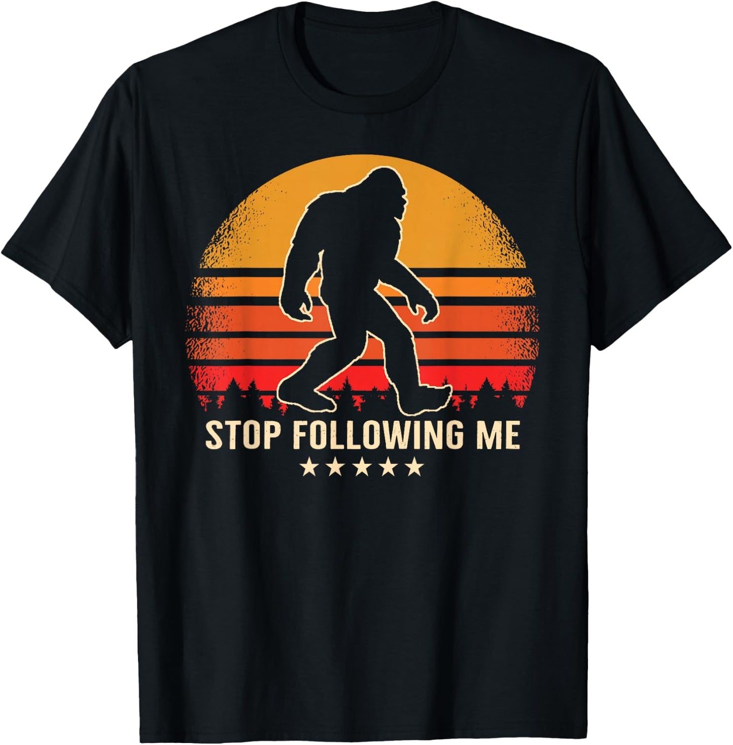 Stop Following Me Bigfoot Sasquatch Retro T-Shirt - T-Shirt | Black