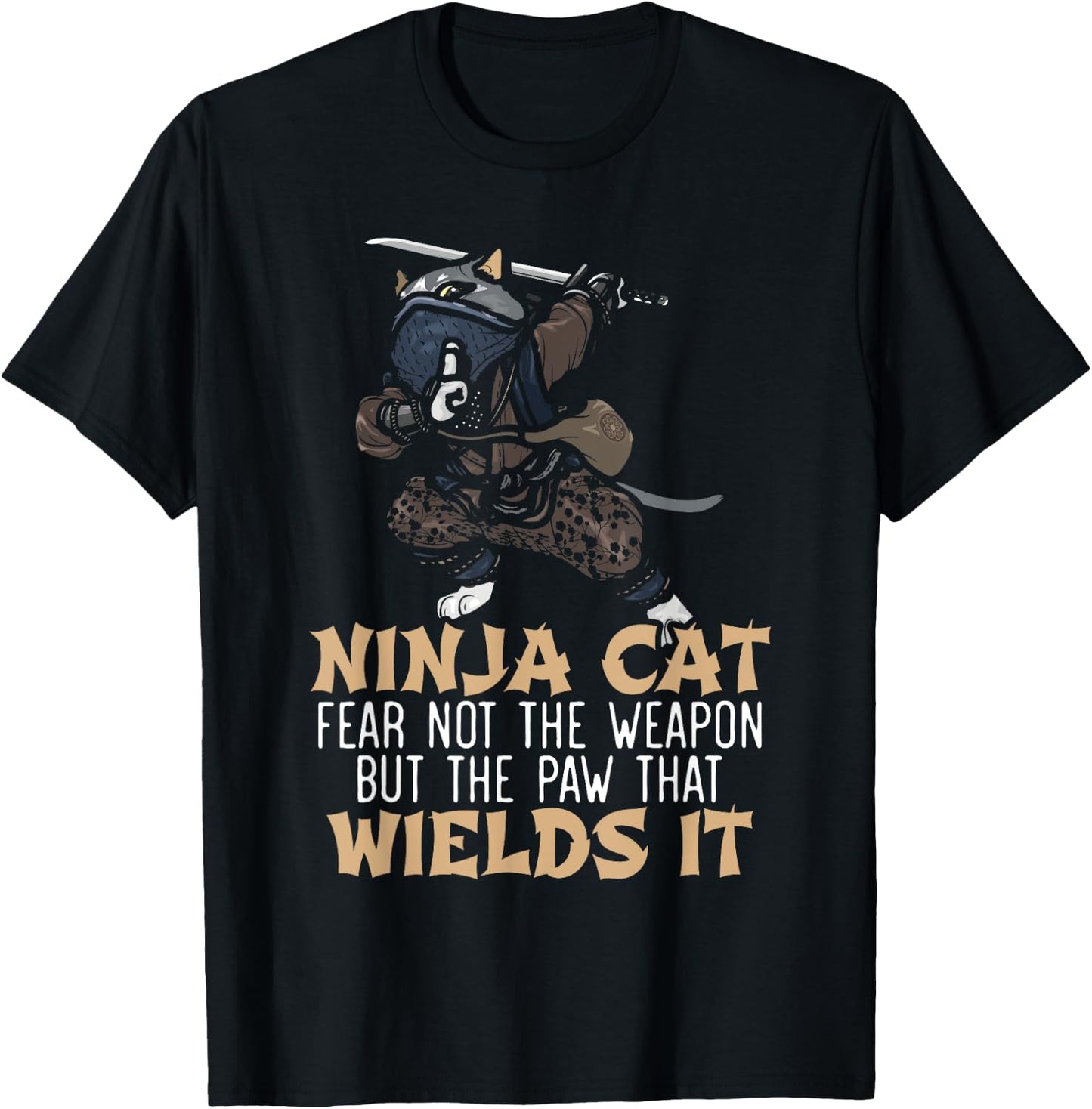 Ninja Cat Mercenary Shuriken Kunai Shinobi Kitty Lover Women Kids T-Shirt - T-Shirt | Black