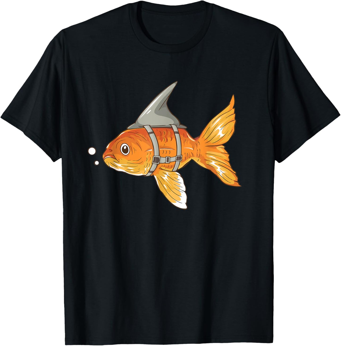 Funny Goldfish with Shark Fin Strapped - Aquarium Koi Carb T-Shirt - T-Shirt | Black