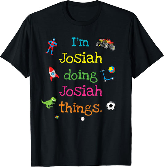 Josiah Cute Kid's Cartoon Gift Boys Personalized T-Shirt - T-Shirt | Black