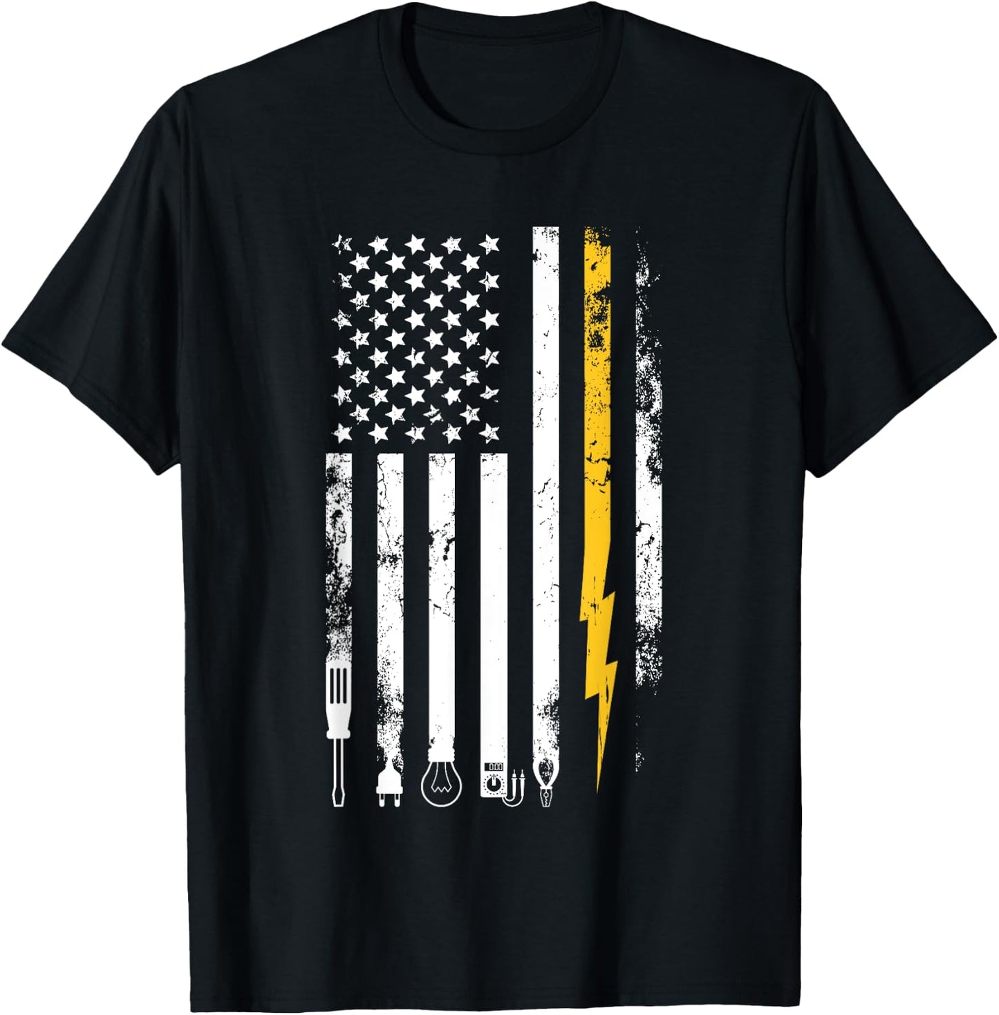 Electrician US Flag Electricians Tools T-Shirt - T-Shirt | Black
