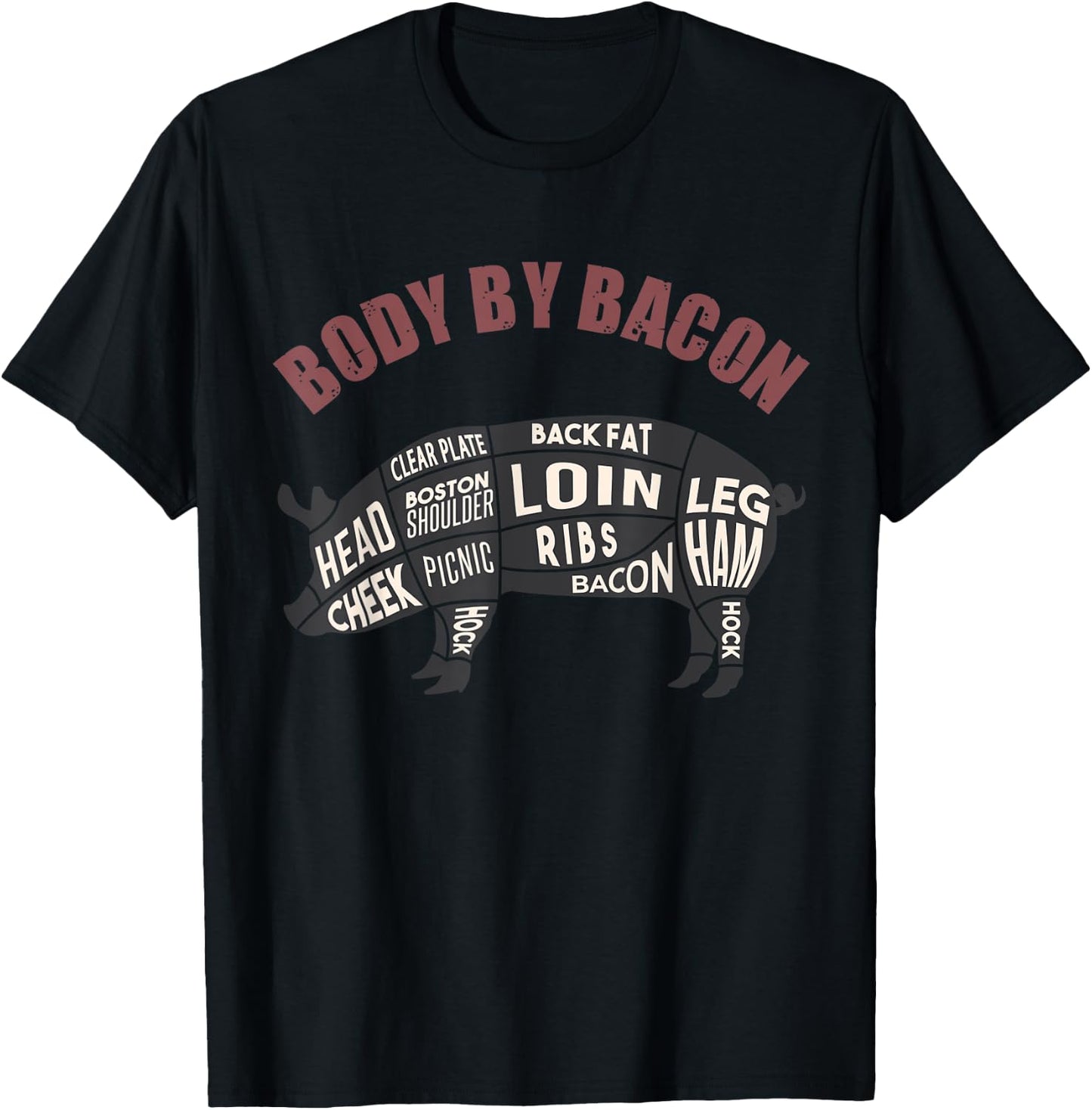 Body By Bacon Funny Parts of Pork on the Pigs Body Apparel T-Shirt - T-Shirt | Black