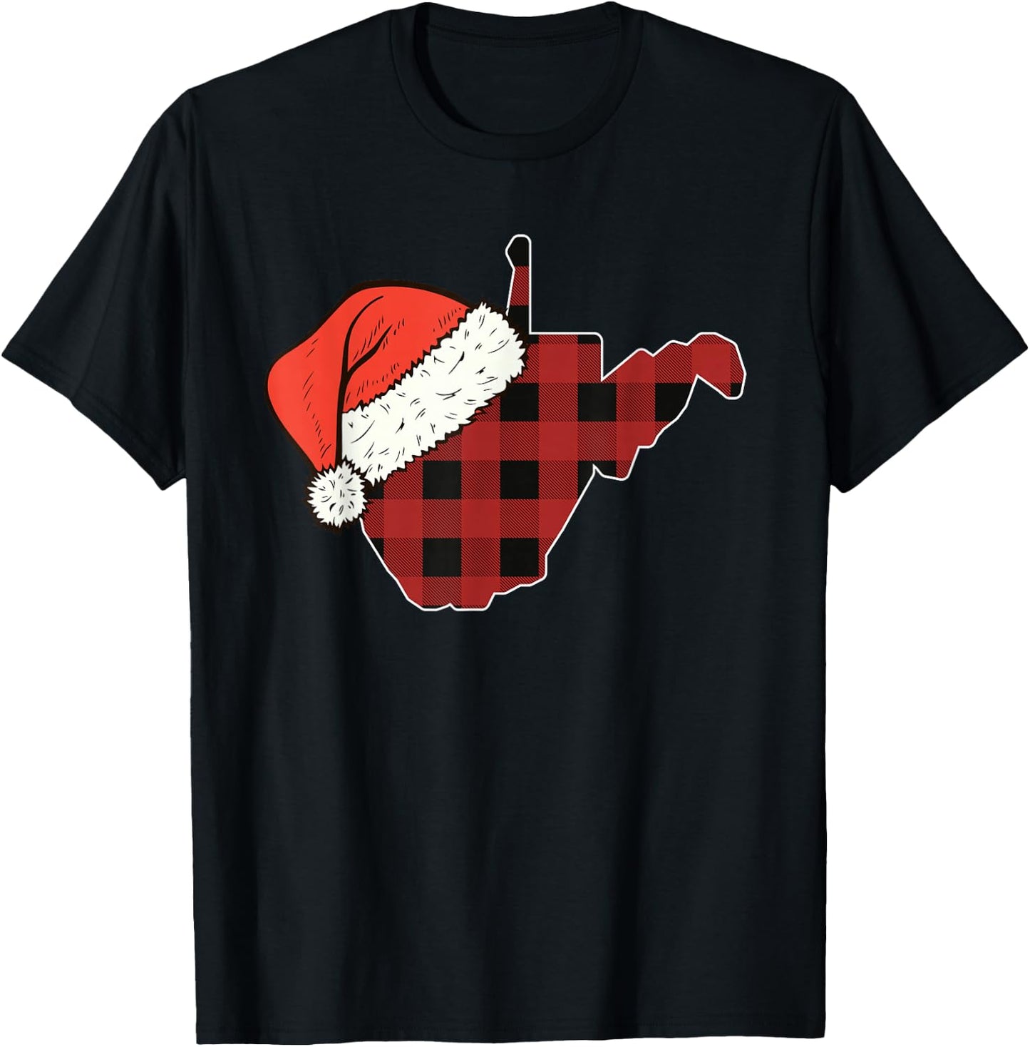 West Virginia Plaid Christmas Santa Hat Holiday Matching T-Shirt - T-Shirt | Black