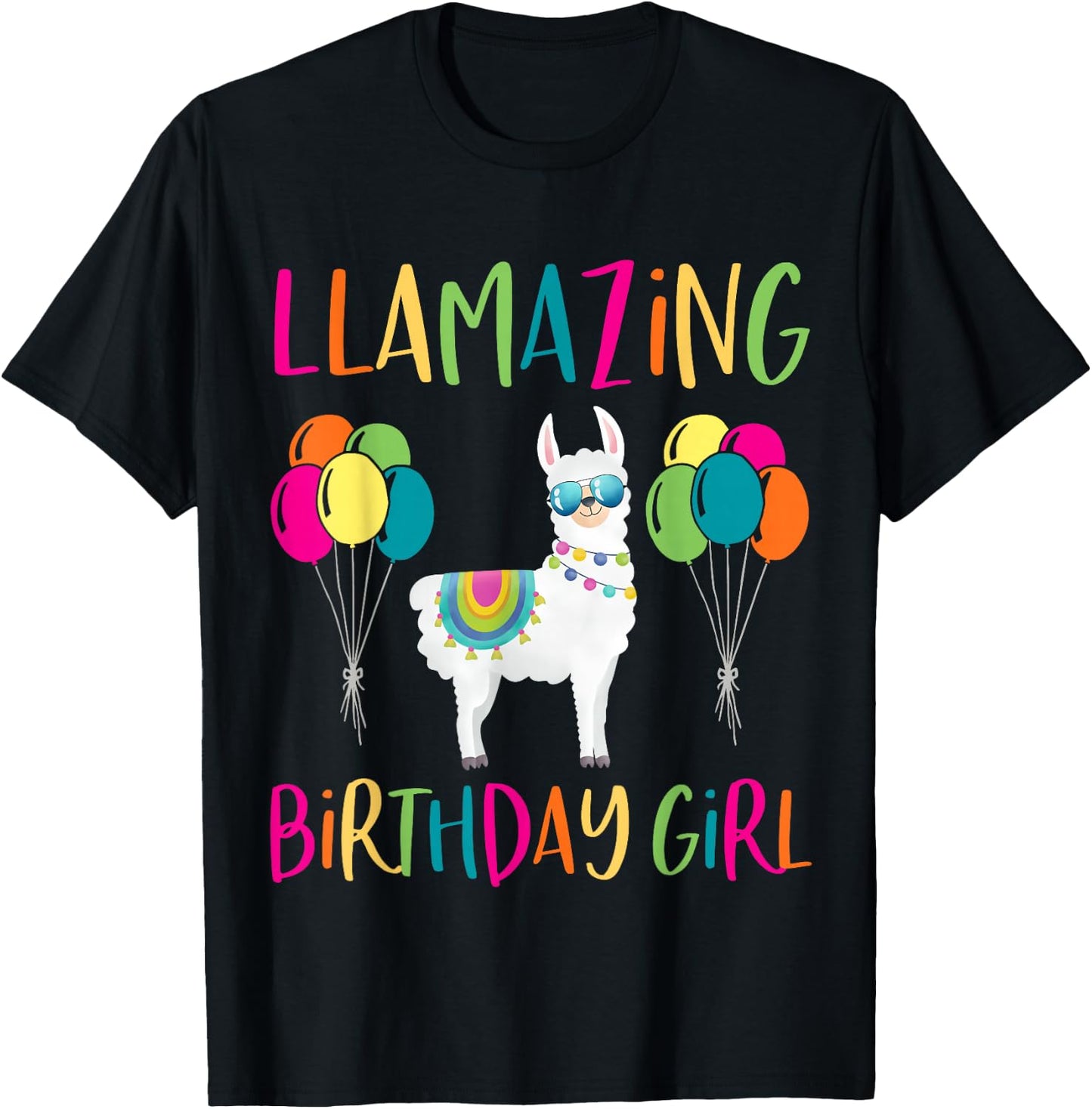 Girl Llama Birthday LLamazing Party Alpaca Balloons Gift Small T-Shirt - T-Shirt | Black