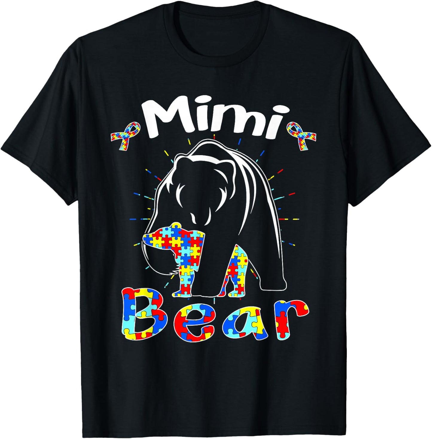 Cute Mimi Bear Autism Awareness Autistic Family Lover T-Shirt - T-Shirt | Black