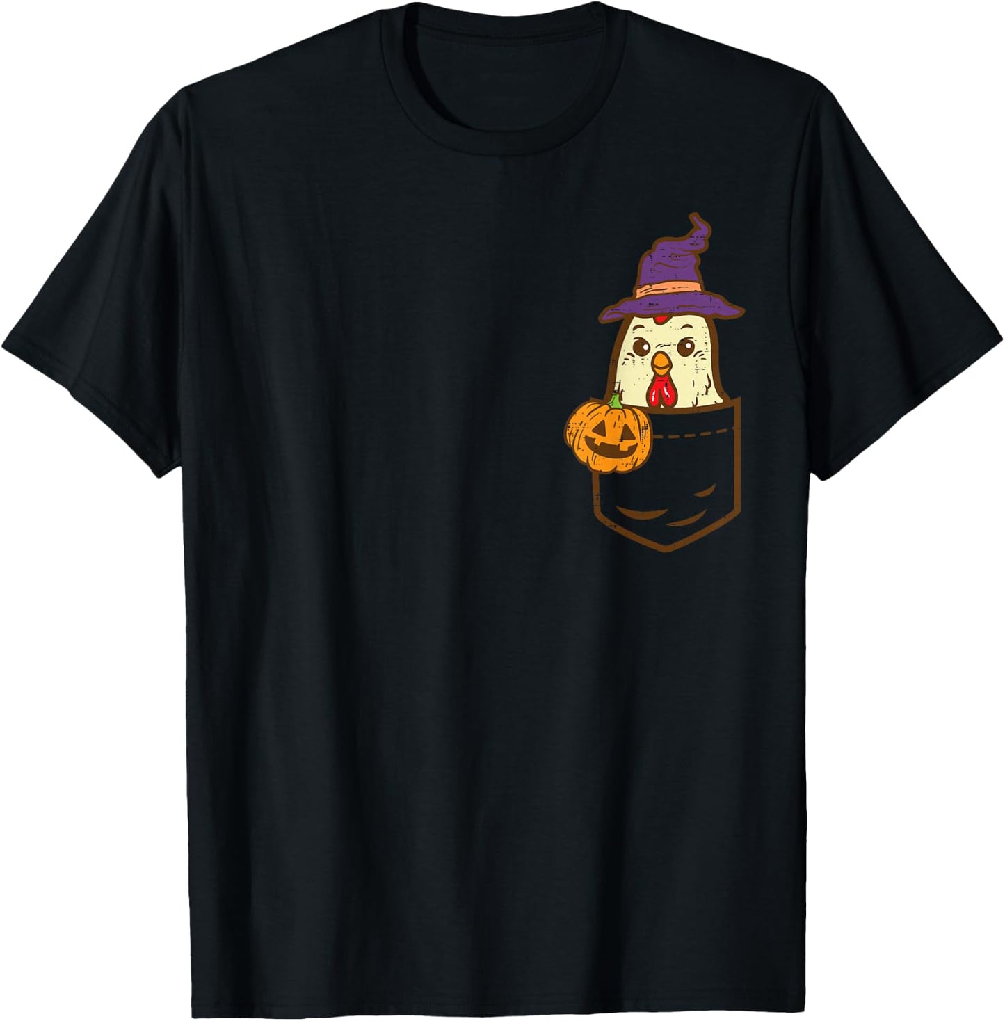 Pocket Chicken Witch Pumpkin Halloween Bird Animal Farmer T-Shirt - T-Shirt | Black