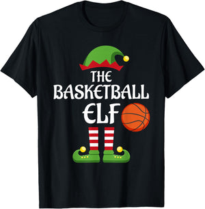 Basketball Elf Family Matching Group Christmas Sporty T-Shirt - T-Shirt | Black