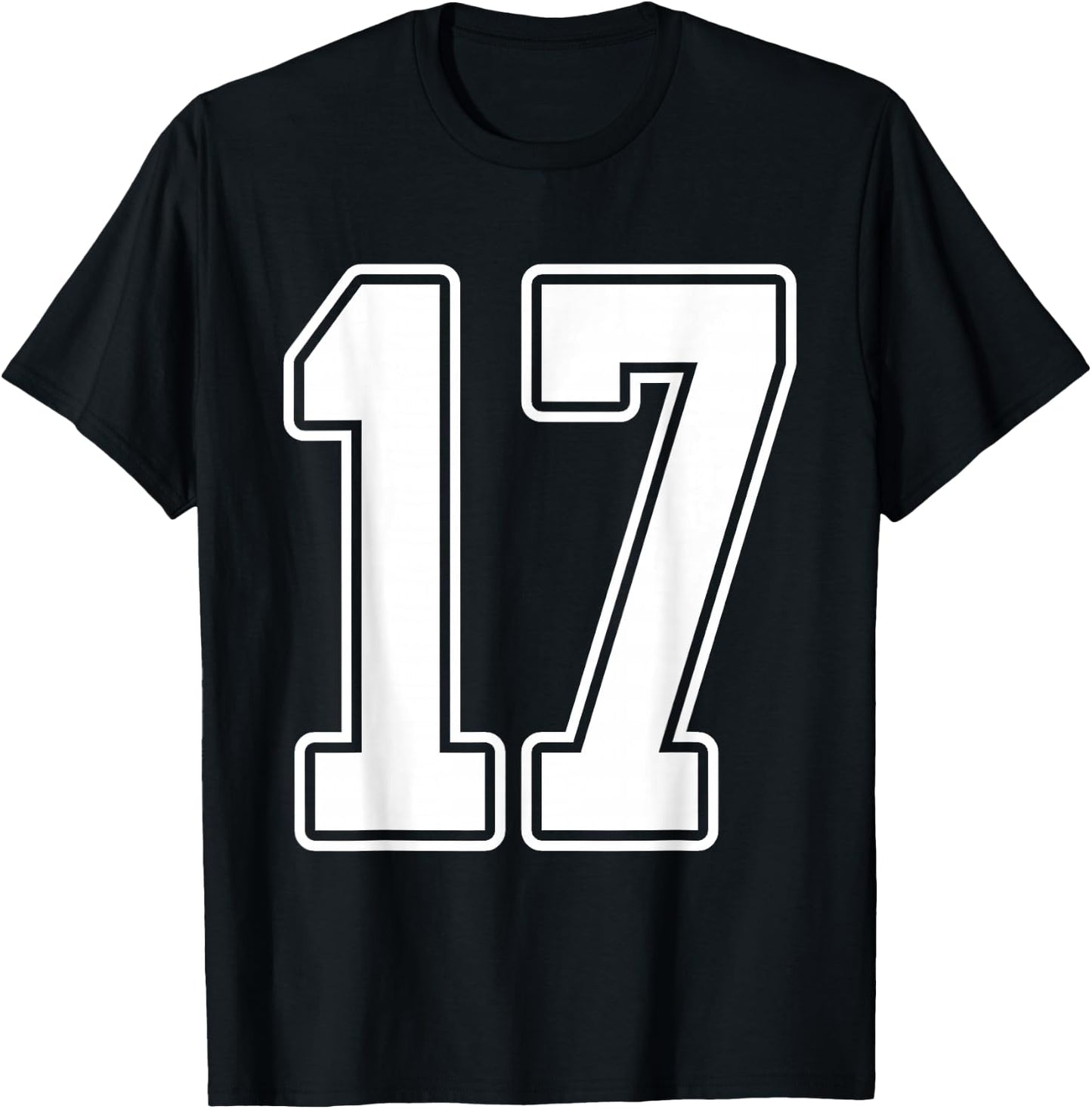 #17 White Outline Number 17 Sports Fan Jersey Style T-Shirt - T-Shirt | Black