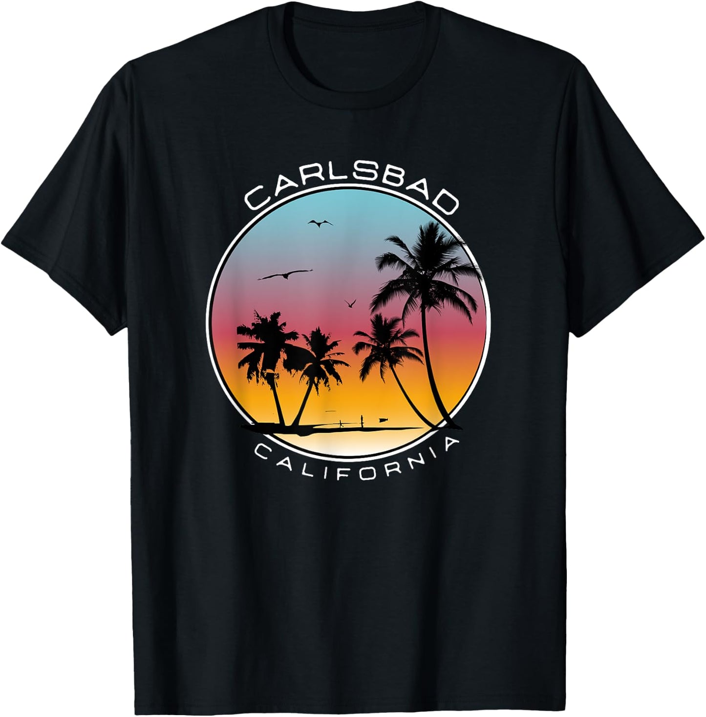 Carlsbad California Sunset Palm Tree T-Shirt - T-Shirt | Black