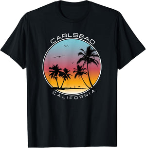 Carlsbad California Sunset Palm Tree T-Shirt - T-Shirt | Black