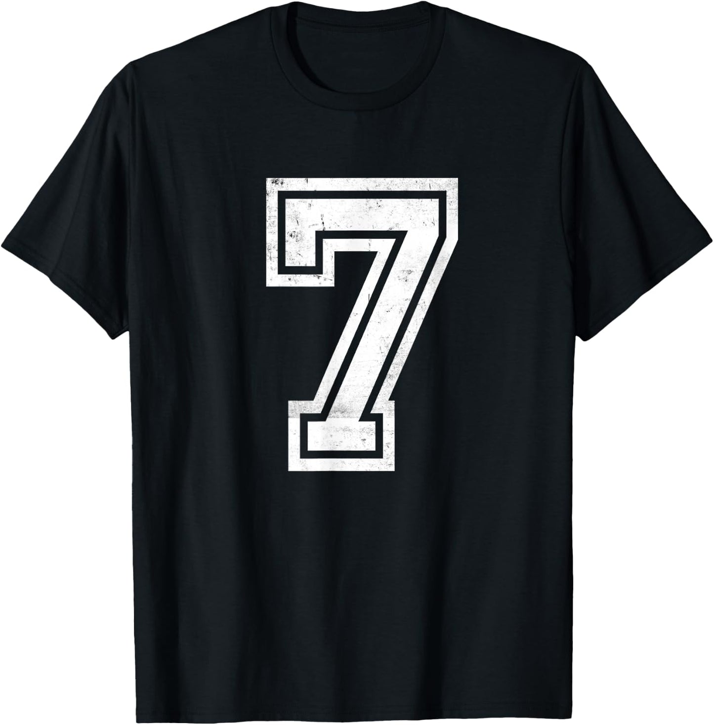 Number #7 Sport White Varsity Number T-Shirt - T-Shirt | Black